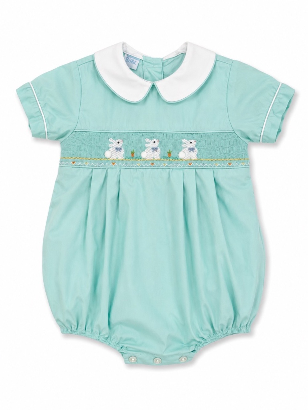 Petit Bebe Boys 9M Smocked Easter Bunnies Teal Bubble Spring Rabbit Short Sleeve